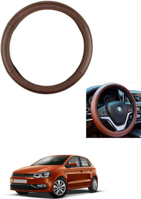 MATIES Steering Cover For Volkswagen Polo(Brown, Leather)