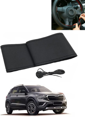 AYW Hand Stiched Steering Cover For Skoda Universal For Car(Black, Leatherite)