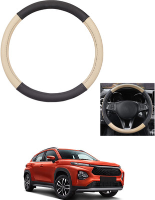 MATIES Steering Cover For Toyota Universal For Car(Beige/Black, Leather)