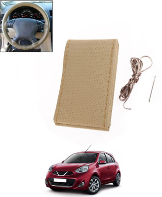 MATIES Hand Stiched Steering Cover For Nissan Micra(Beige, Leatherite)