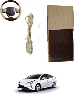 MATIES Hand Stiched Steering Cover For Toyota Prius(Beige/Brown, Leatherite)