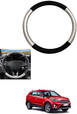 MATIES Steering Cover For Hyundai Creta(Silver, Black, Leather)