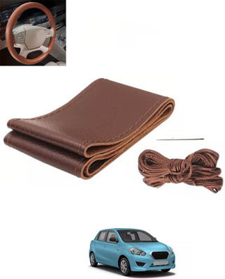 MSNP Hand Stiched Steering Cover For Datsun Go(Brown, Leatherite)
