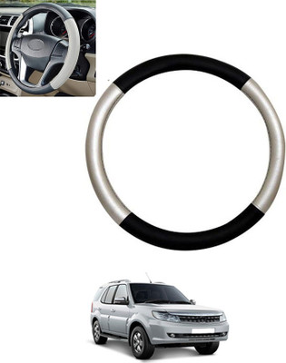 monolive Hand Stiched Steering Cover For Tata Safari Storme(Silver/Black, Leatherite)