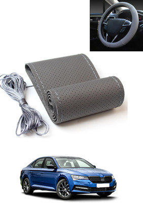 AYW Hand Stiched Steering Cover For Skoda Superb(Grey, Leatherite)