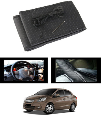 MATIES Hand Stiched Steering Cover For Honda Amaze(Black, Leatherite)