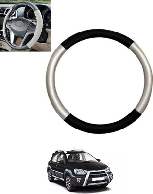 monolive Hand Stiched Steering Cover For Toyota Etios Cross(Silver/Black, Leatherite)