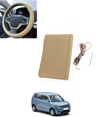 AYW Hand Stiched Steering Cover For Universal For Car WagonR(Beige, Leatherite)