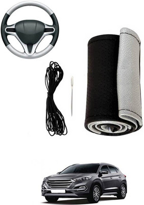 MATIES Hand Stiched Steering Cover For Hyundai Tucson(Silver, Black, Leatherite)