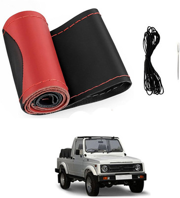 MATIES Hand Stiched Steering Cover For Universal For Car Gypsy King(Red/Black, Leatherite)