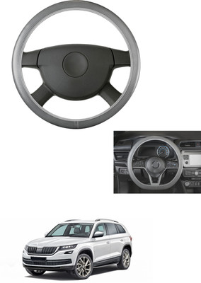 MATIES Steering Cover For Skoda Universal For Car(Grey, Leather)