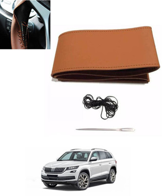 ABJD Hand Stiched Steering Cover For Suzuki Universal For Car(Tan, Leatherite)