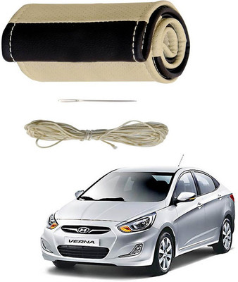 RKPSP Hand Stiched Steering Cover For Universal For Car Verna(Beige/Brown, Leatherite)