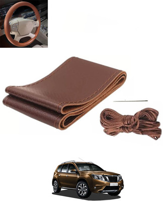 RKPSP Hand Stiched Steering Cover For Nissan Terrano(Brown, Leatherite)
