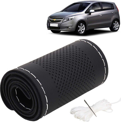 Kingsway Hand Stiched Steering Cover For Chevrolet Sail UVA(Black Color with Silver Thread, Leatherite)