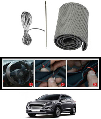 monolive Hand Stiched Steering Cover For Hyundai Tucson(Grey, Leatherite)