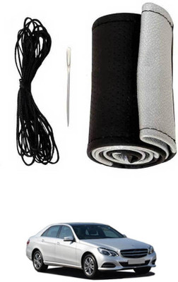 MATIES Hand Stiched Steering Cover For Mercedes Benz E250(Black-Silver, Leatherite)