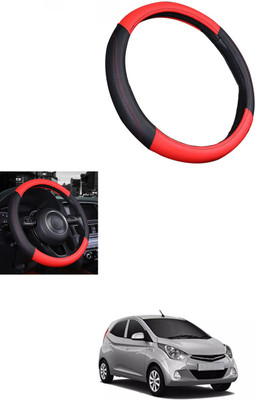 MATIES Steering Cover For Hyundai Eon(Red/Black, Leather)