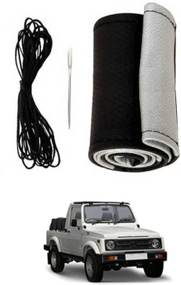 monolive Hand Stiched Steering Cover For Universal For Car Gypsy King(Silver/Black, Leatherite)