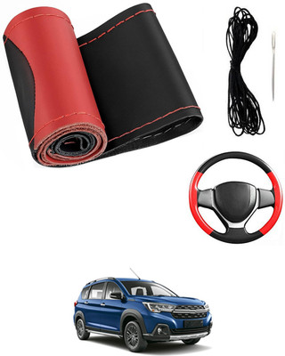 MATIES Hand Stiched Steering Cover For Universal For Car Universal For Car(Red/Black, Leatherite)