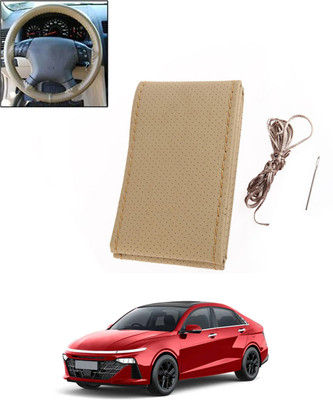 ABJD Hand Stiched Steering Cover For Hyundai Verna(Beige, Leatherite)