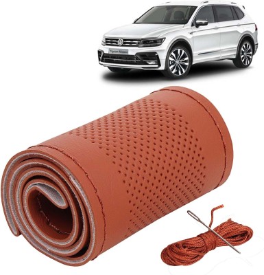 Kingsway Hand Stiched Steering Cover For Volkswagen Universal For Car(Tan Color with Tan Thread, Leatherite)