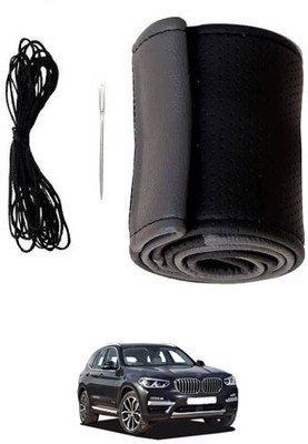MATIES Hand Stiched Steering Cover For BMW X3(Black/Grey, Leatherite)