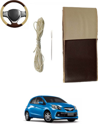 ABJD Hand Stiched Steering Cover For Maruti Brio(Beige, Brown, Leatherite)