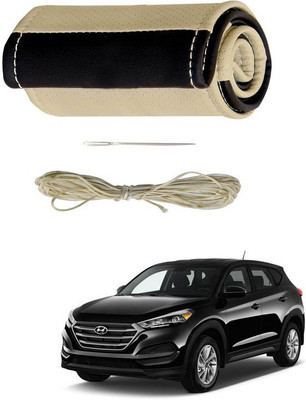RKPSP Hand Stiched Steering Cover For Universal For Car Tucson(Beige/Brown, Leatherite)