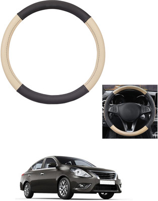 MATIES Steering Cover For Nissan Sunny(Beige/Black, Leather)