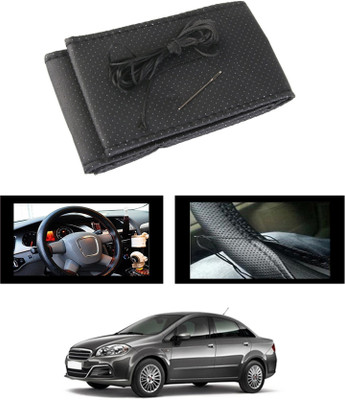 MATIES Hand Stiched Steering Cover For Fiat Universal For Car(Black, Leatherite)