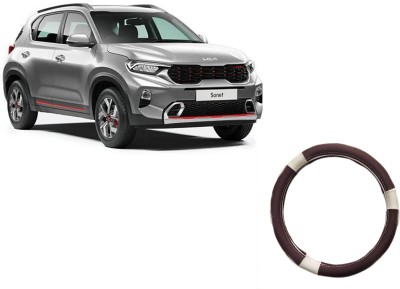 HOTRENZ Steering Cover For Maruti Ritz(Steering Cover For Kia Sonet White,Brown, Leatherite)