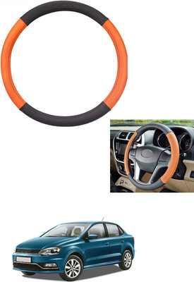 MATIES Steering Cover For Volkswagen Universal For Car(Tan/Black, Leather)