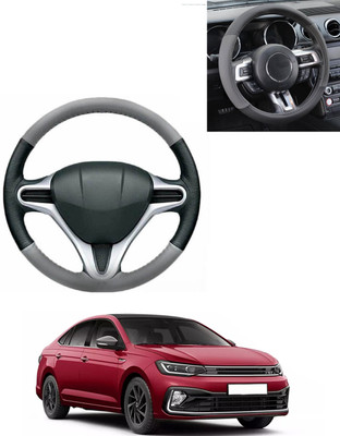AYW Steering Cover For Volkswagen Universal For Car(Grey/Black, Leatherite)