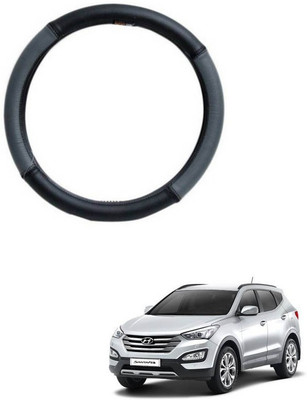 RKPSP Hand Stiched Steering Cover For Universal For Car SantaFe(Grey/Black, Leatherite)