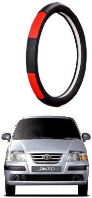 AUTO PEARL Steering Cover For Hyundai Santro(Gold Blaze Black and Red, Leatherite)