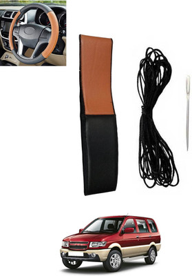 RKPSP Hand Stiched Steering Cover For Chevrolet Tavera(Tan, Black, Leatherite)