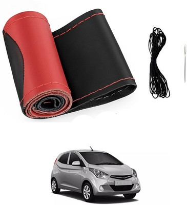 MATIES Hand Stiched Steering Cover For Hyundai Eon(Red/Black, Leatherite)