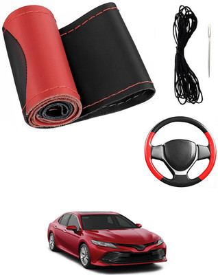 MATIES Hand Stiched Steering Cover For Toyota Camry(Red/Black, Leatherite)