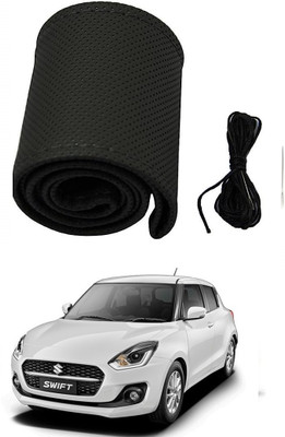ARNEJA Hand Stiched Steering Cover For Maruti New Swift(Black, Leather)