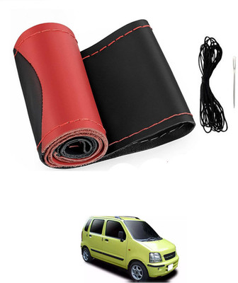 monolive Hand Stiched Steering Cover For Universal For Car WagonR(Red/Black, Leatherite)