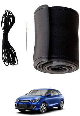 MATIES Hand Stiched Steering Cover For Toyota Universal For Car(Black/Grey, Leatherite)