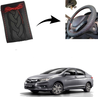Autoinnovation Hand Stiched Steering Cover For Honda City(Black, Leather)