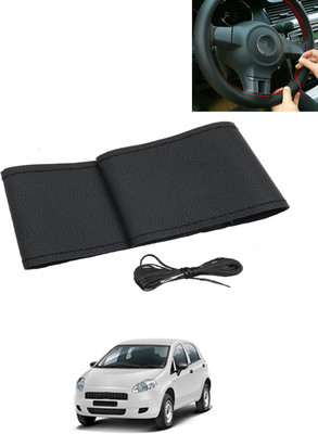 AYW Hand Stiched Steering Cover For Fiat Punto(Black, Leatherite)