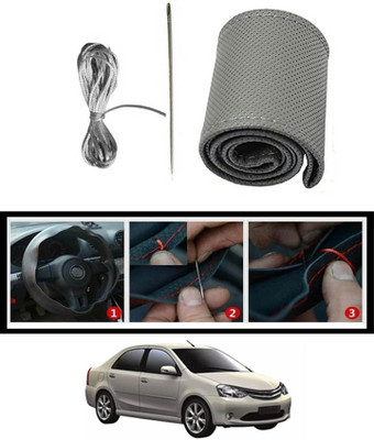 ABJD Hand Stiched Steering Cover For Toyota Etios Liva(Grey, Leatherite)
