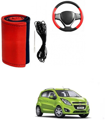 Autocom Hand Stiched Steering Cover For Chevrolet Beat(Red, Black, Leather)