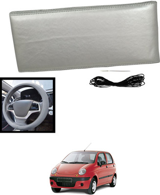 MATIES Hand Stiched Steering Cover For Daewoo Matiz(Silver, Leatherite)