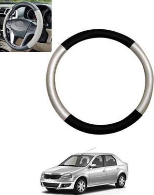 monolive Hand Stiched Steering Cover For Mahindra Logan(Silver/Black, Leatherite)