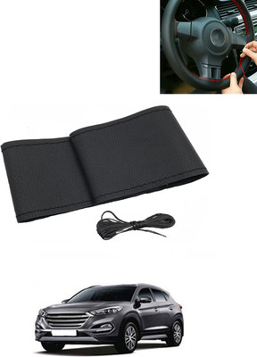 MATIES Hand Stiched Steering Cover For Hyundai Tucson(Black, Leatherite)