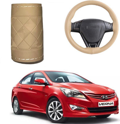 Arnejaa Hand Stiched Steering Cover For Hyundai Fluidic Verna(Beige, Leather)